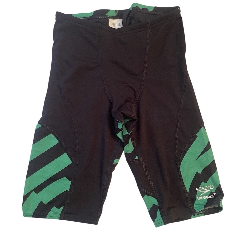 Speedo Men's Vortex Jammer Size 28 Endurance+ Black Green 15" Swimsuit Shorts